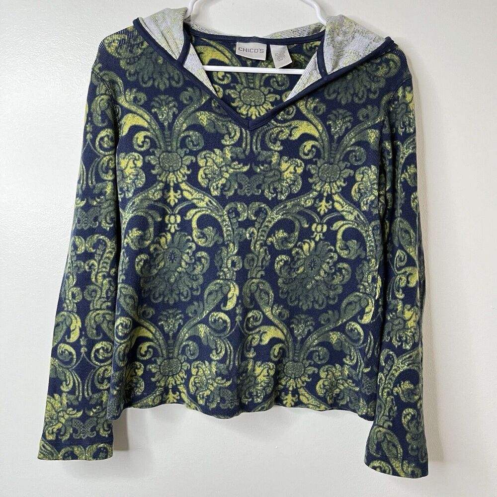 Y2K Chicos  Paisley Print Navy Yellow Pull Over Short Hoodie Size 1/M